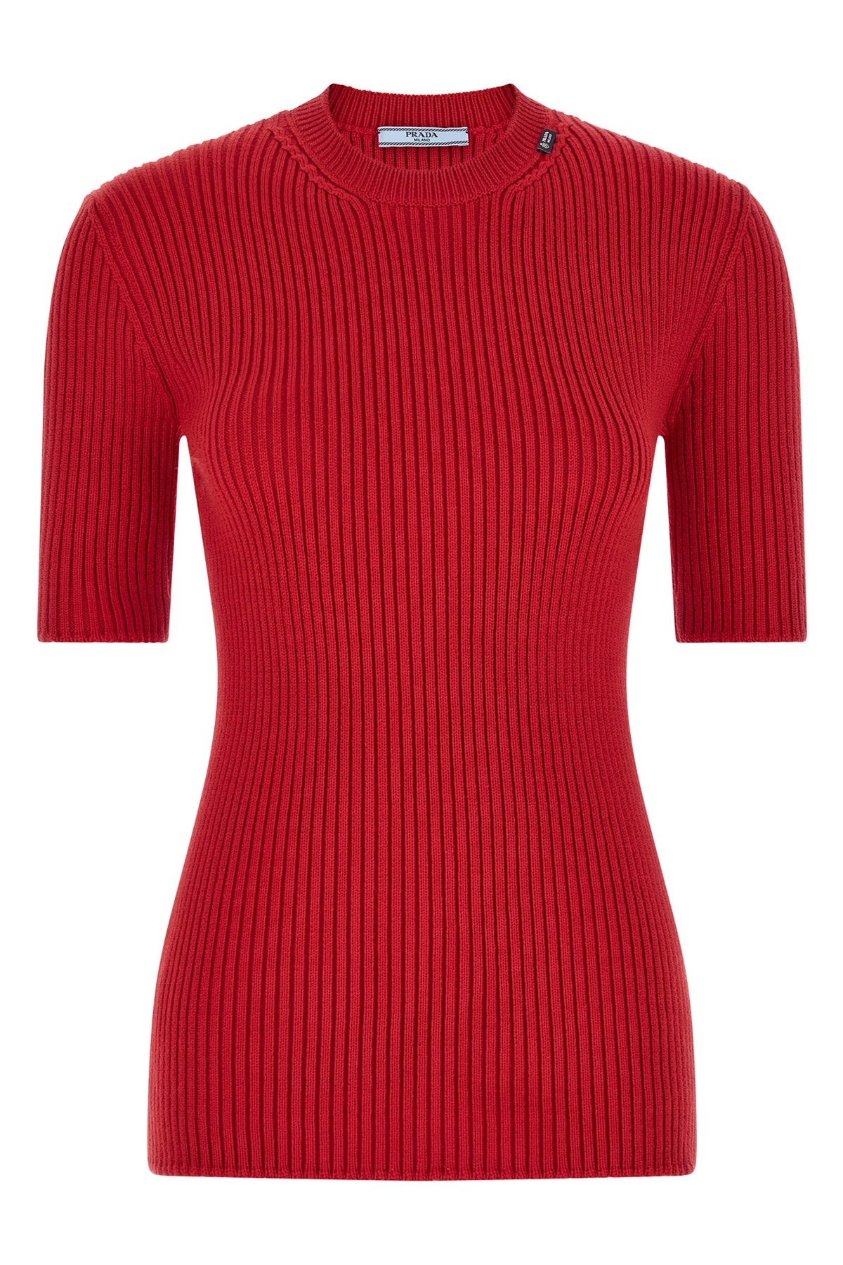 the prada pure virgin wool sweater is distinguished by a ribbed workmanship that