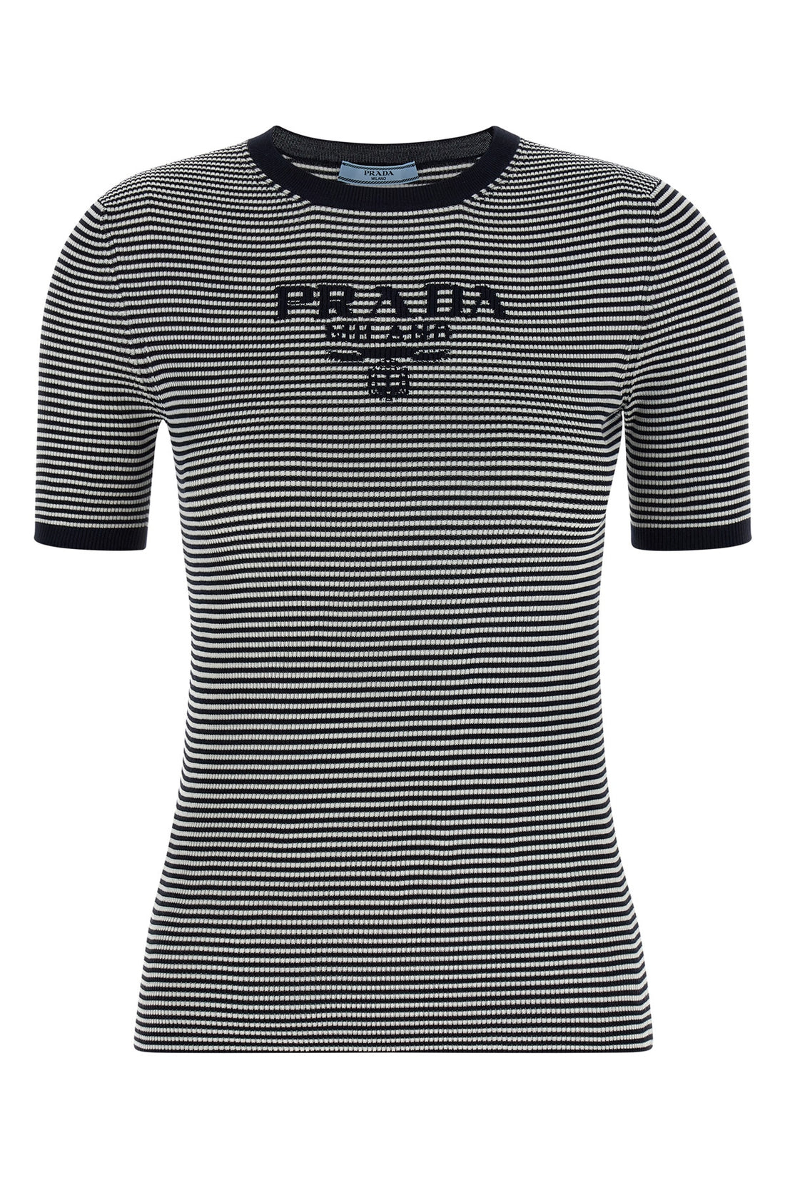 PRADA 42 striped stretch silk knit t-shirt