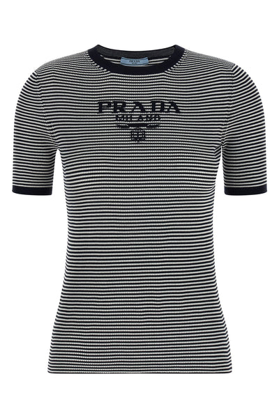 striped stretch silk knit t-shirt