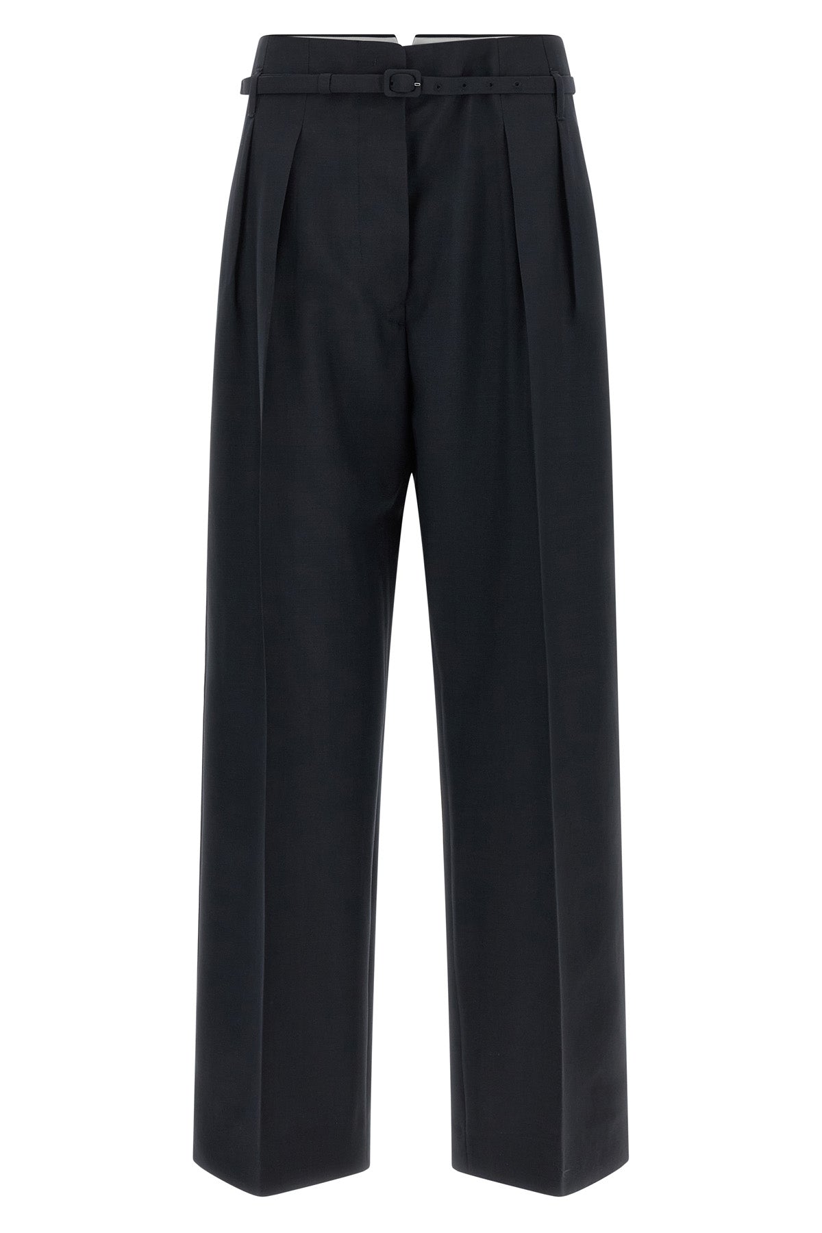 prada pants in virgin wool and mohair blend define a wide and structured silhoue