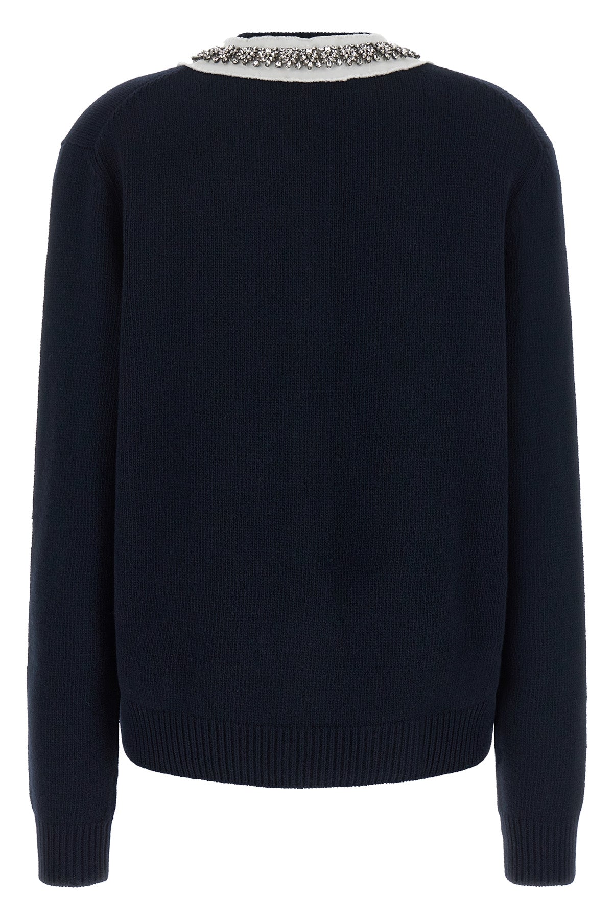 the prada cardigan in fine navy blue yarn embodies timeless elegance through une