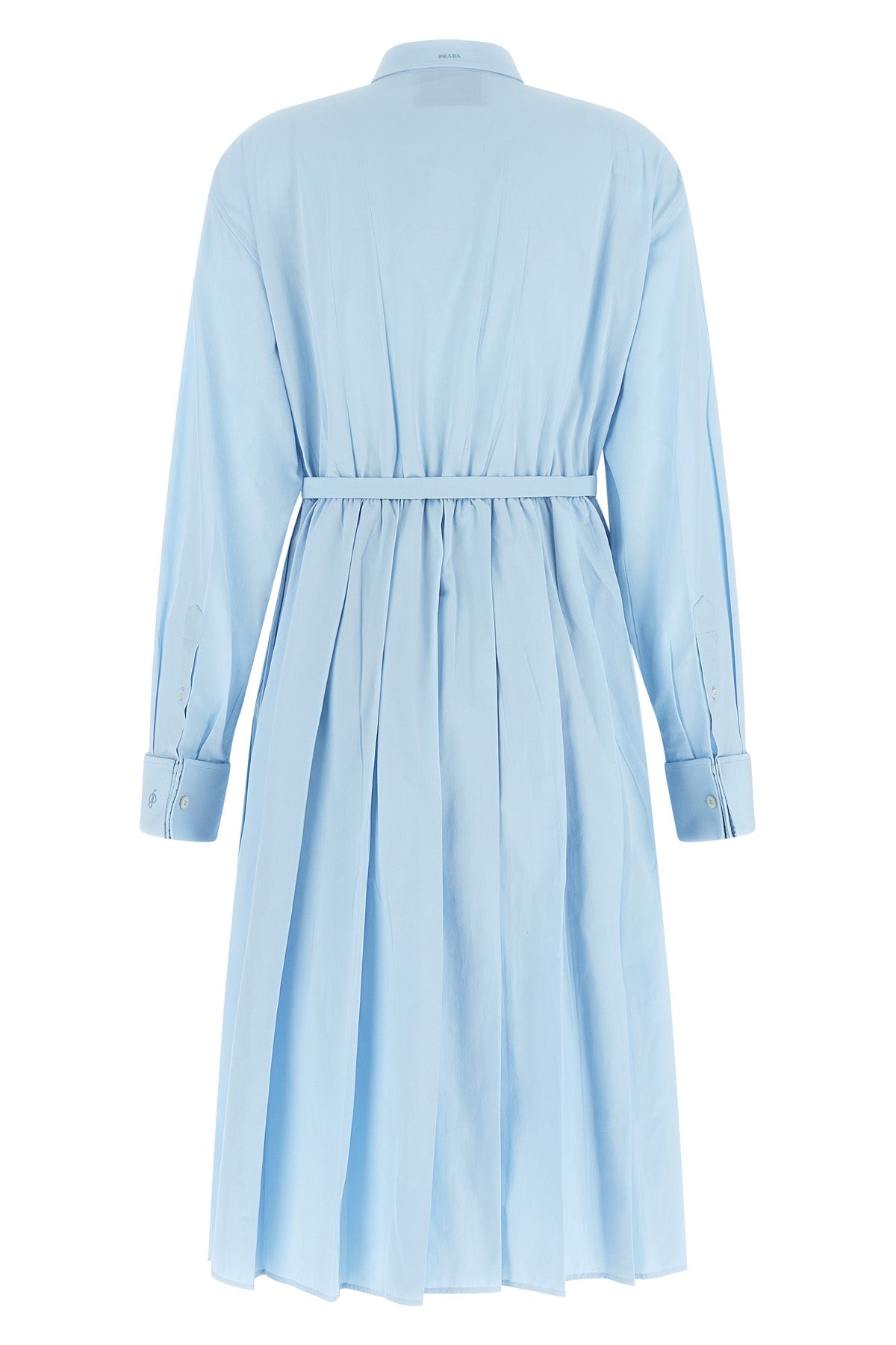 the shirt dress prada in pure cotton poplin redefines the codes of feminine tail