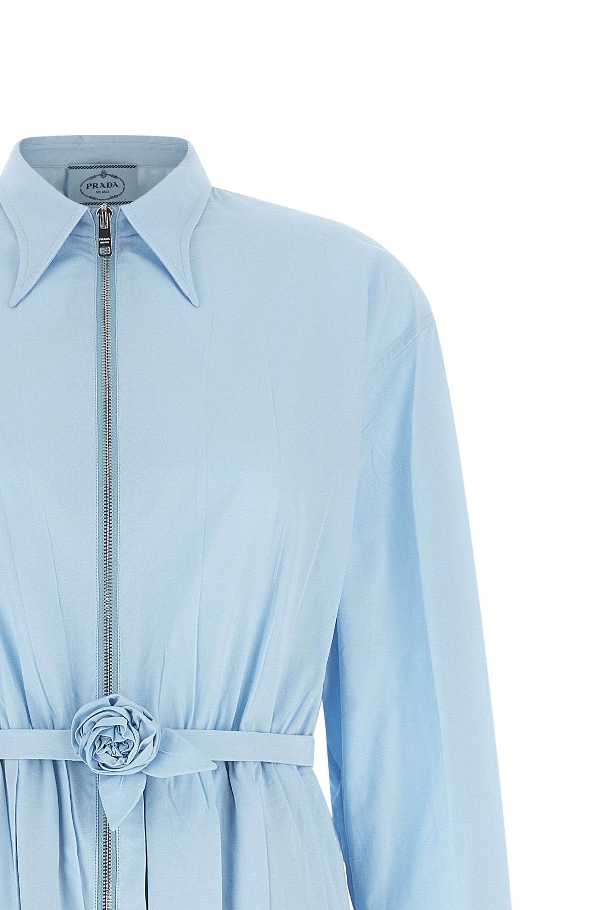 the shirt dress prada in pure cotton poplin redefines the codes of feminine tail