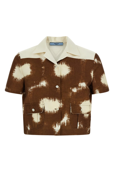 straight circle print cotton canvas shirt