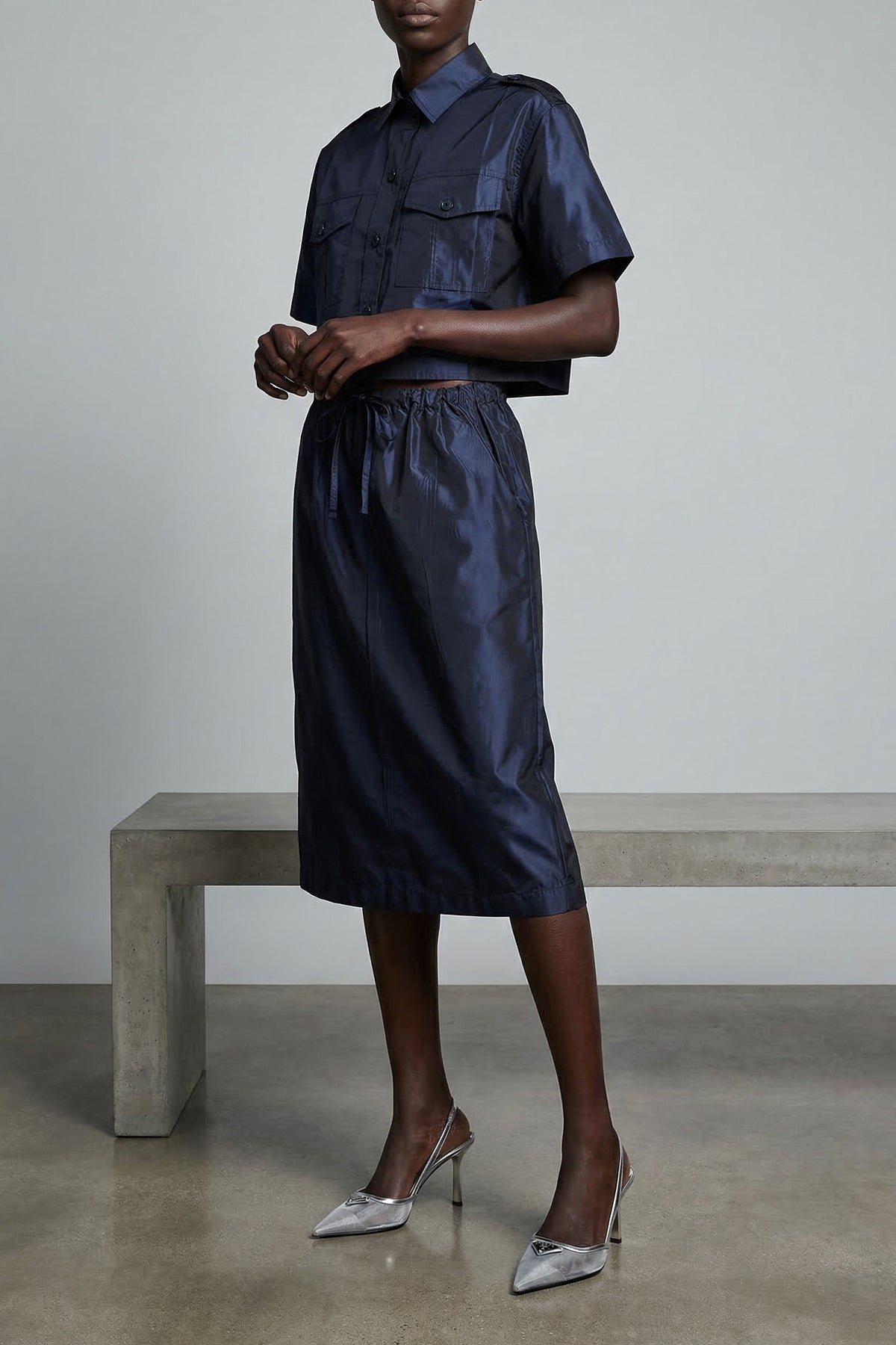 cropped silk taffeta shirt