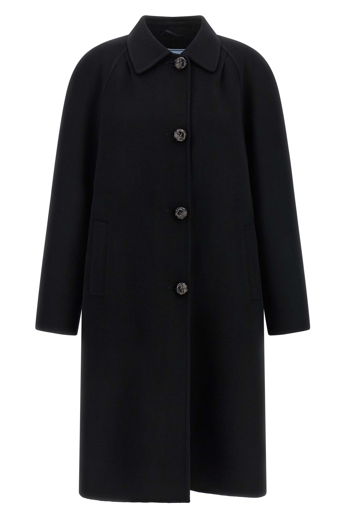 prada overcoat that defines contemporary outerwear through a precise a-shaped si