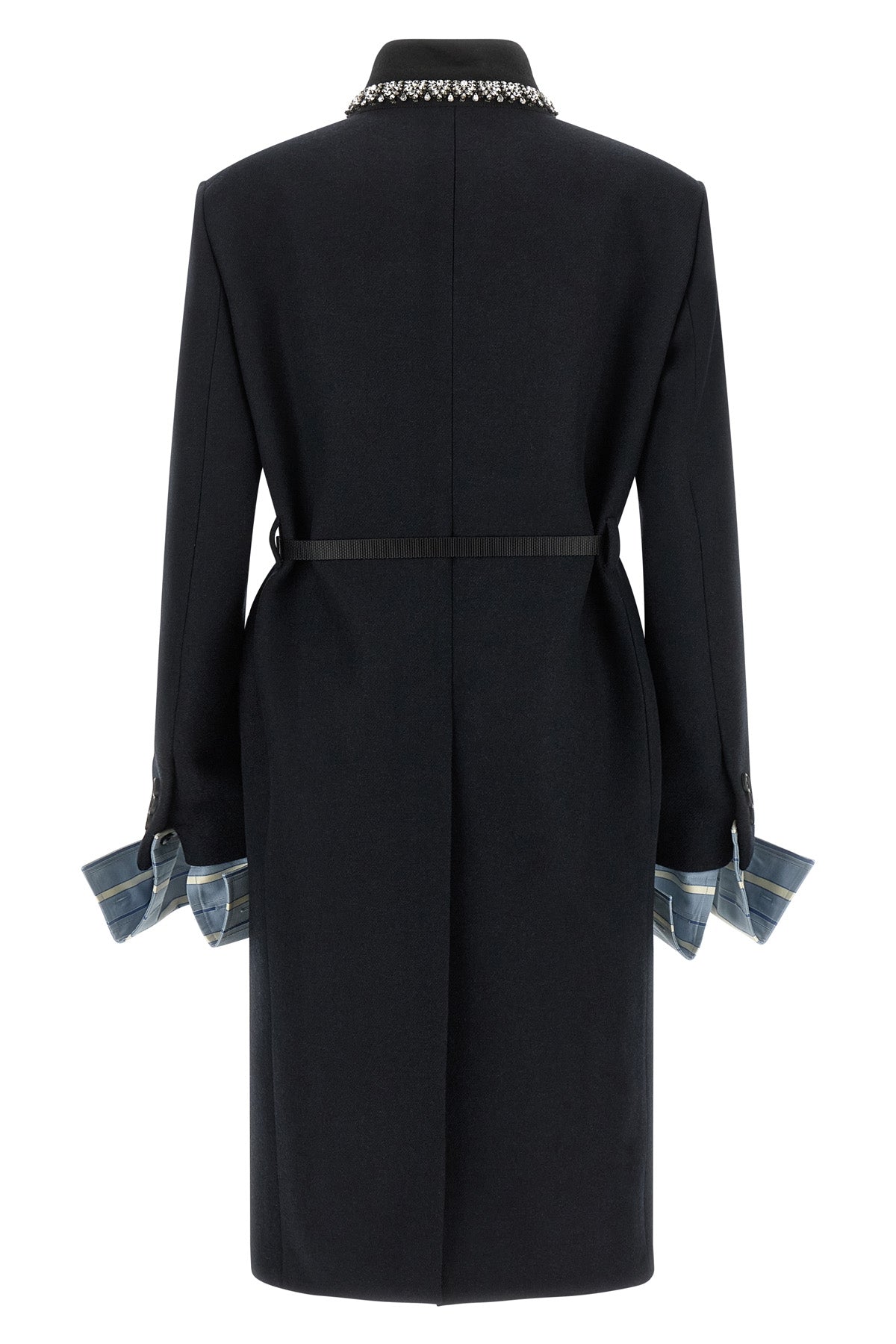 the prada pure virgin wool coat defines a rigorous and elegant sartorial model
