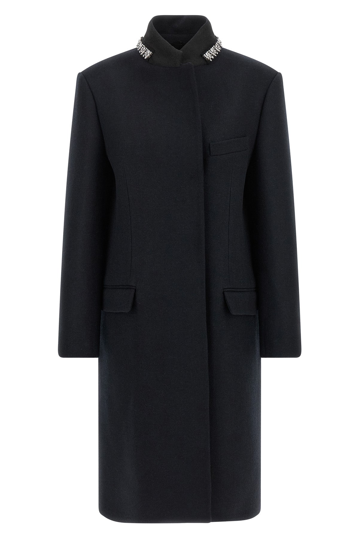 the prada pure virgin wool coat defines a rigorous and elegant sartorial model