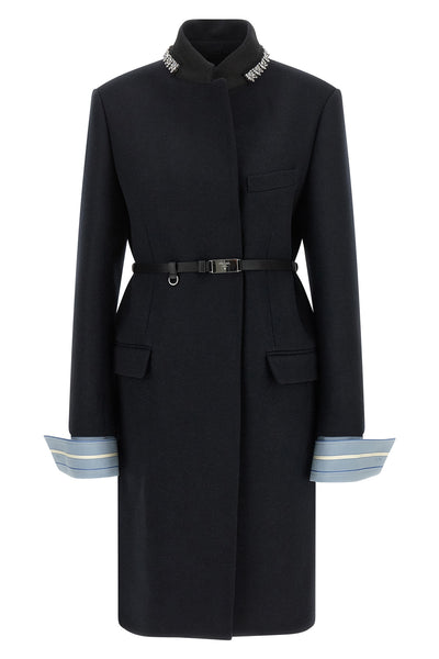 the prada pure virgin wool coat defines a rigorous and elegant sartorial model
