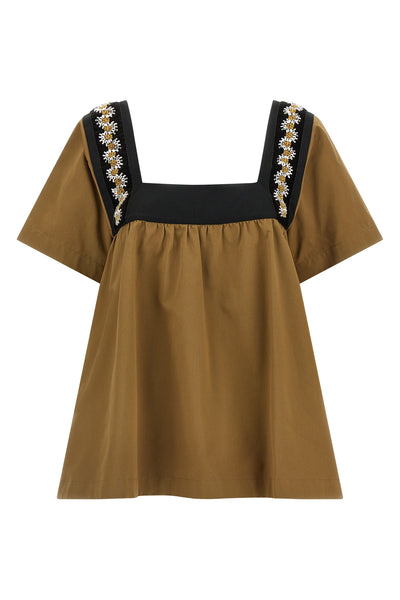 old effect cotton gabardine top
