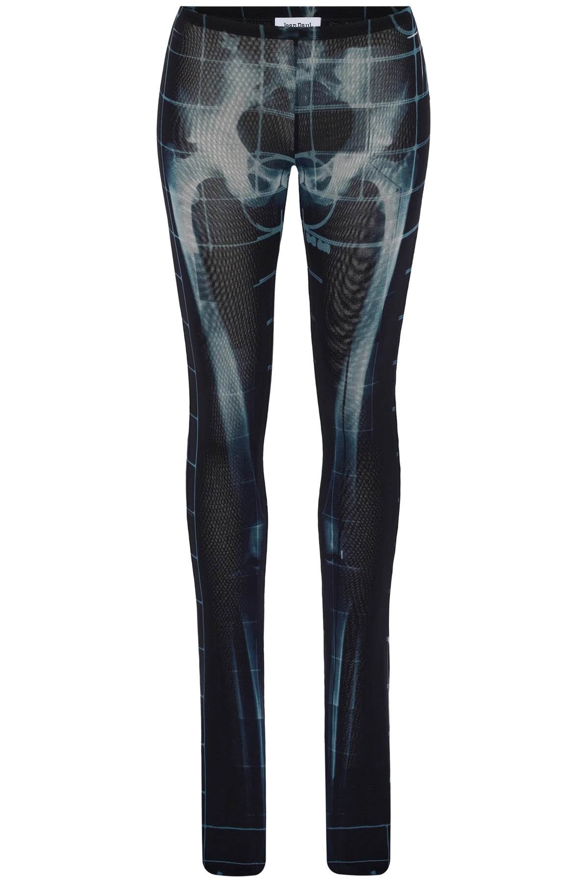 black polyamide pants with skeleton print