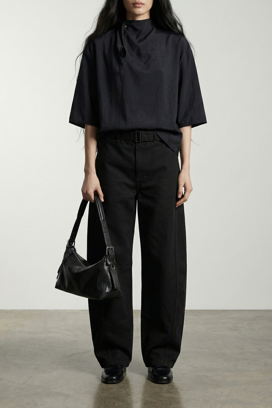 LEMAIRE S twisted belted heavy cotton denim jeans
