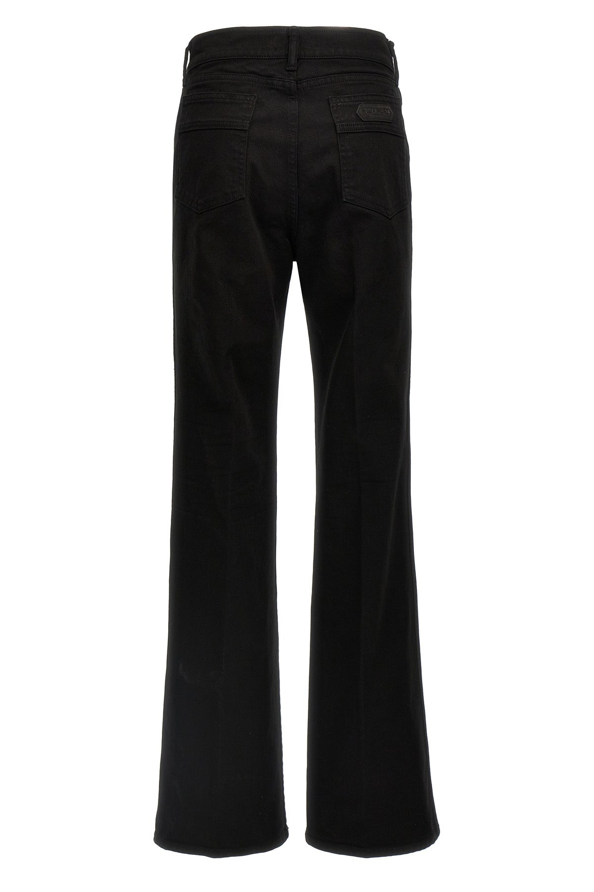 stretch twill denim wide flare jeans in garment-dyed cotton denim