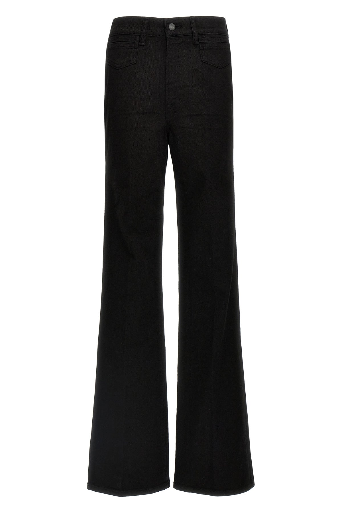 stretch twill denim wide flare jeans in garment-dyed cotton denim