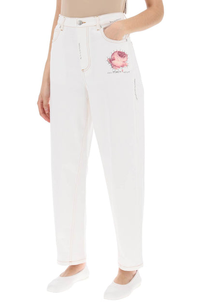 &quot;jeans with embroidered logo and flower patch