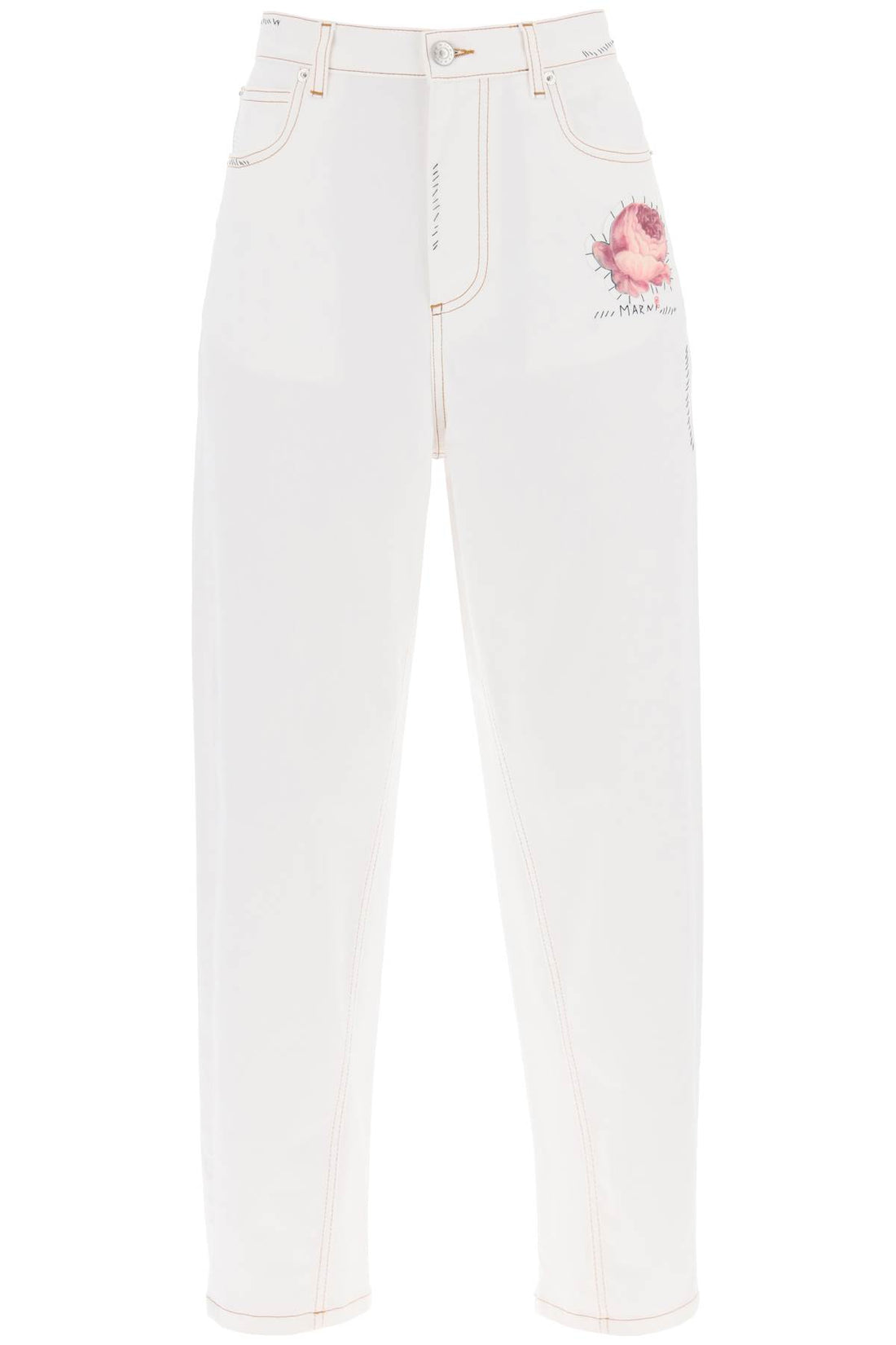 &quot;jeans with embroidered logo and flower patch