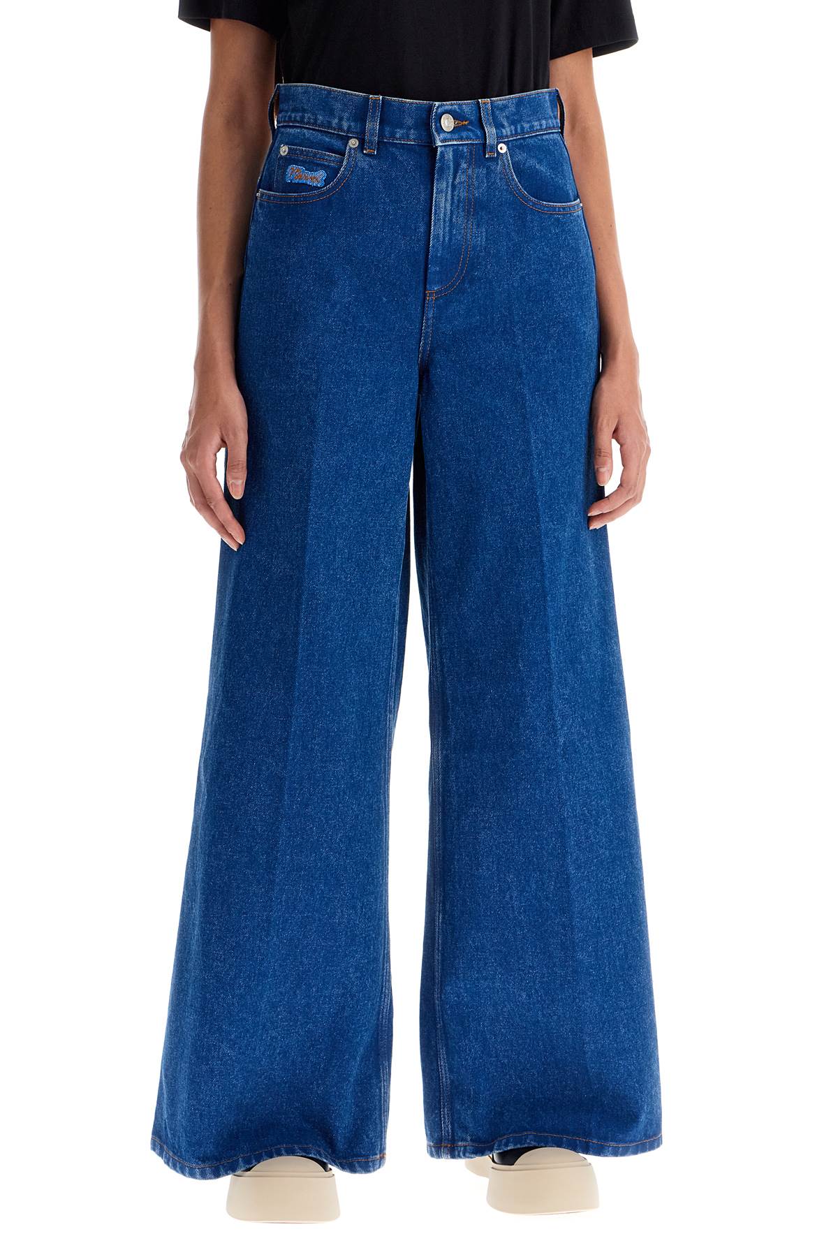 wide flared leg jeans with a