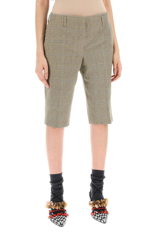 "plaid cotton blend bermuda shorts in