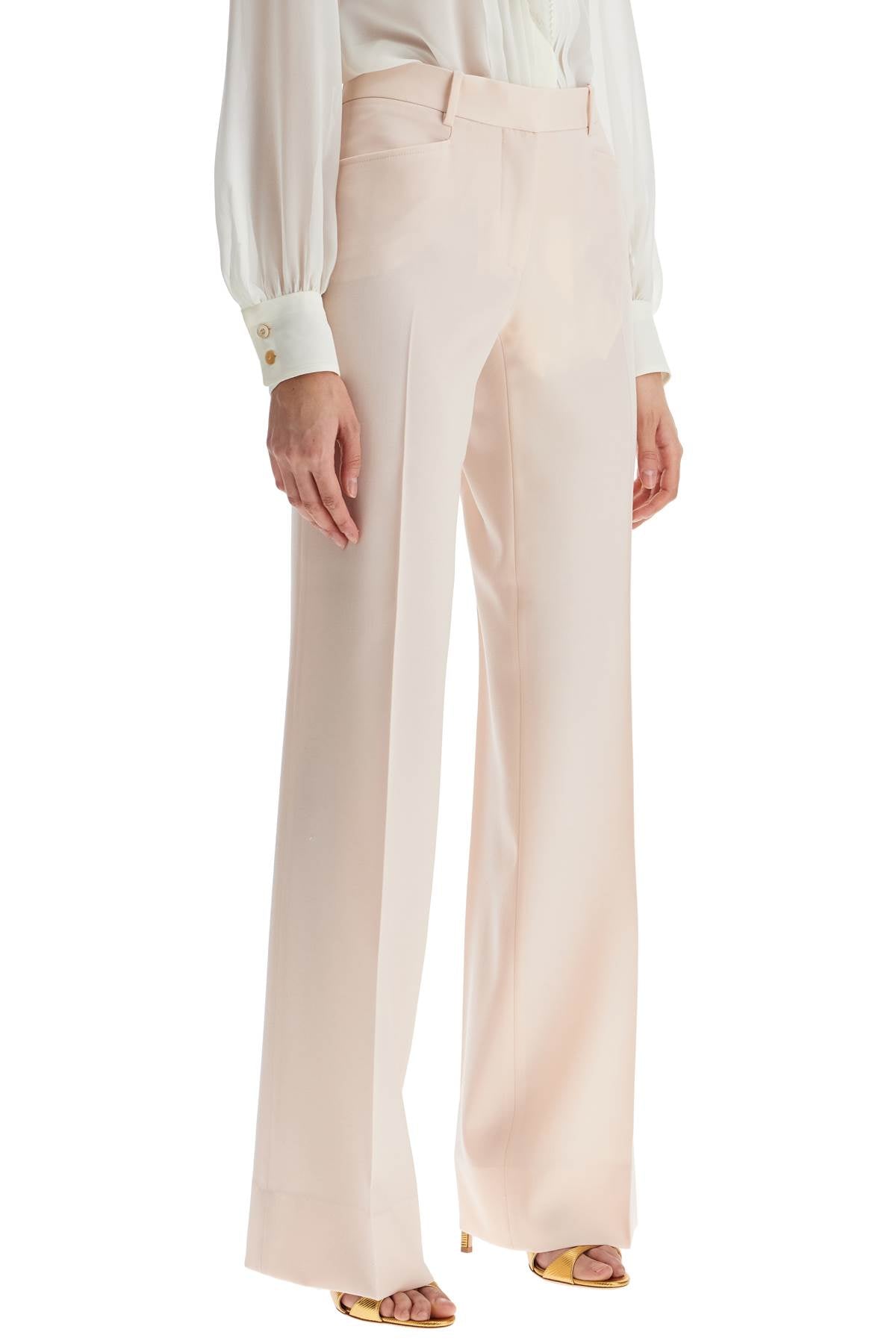 high waist wide leg pants in virgin wool light blush