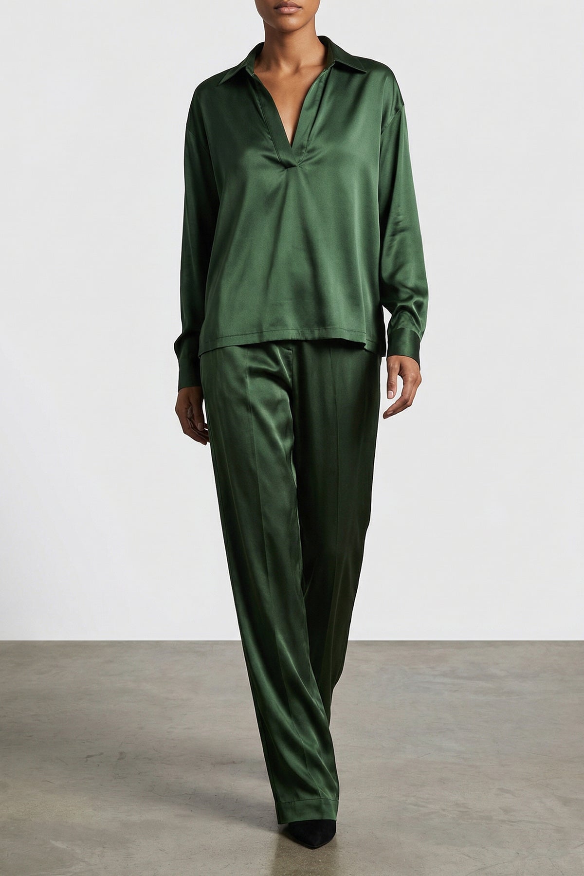 stretch silk satin pants