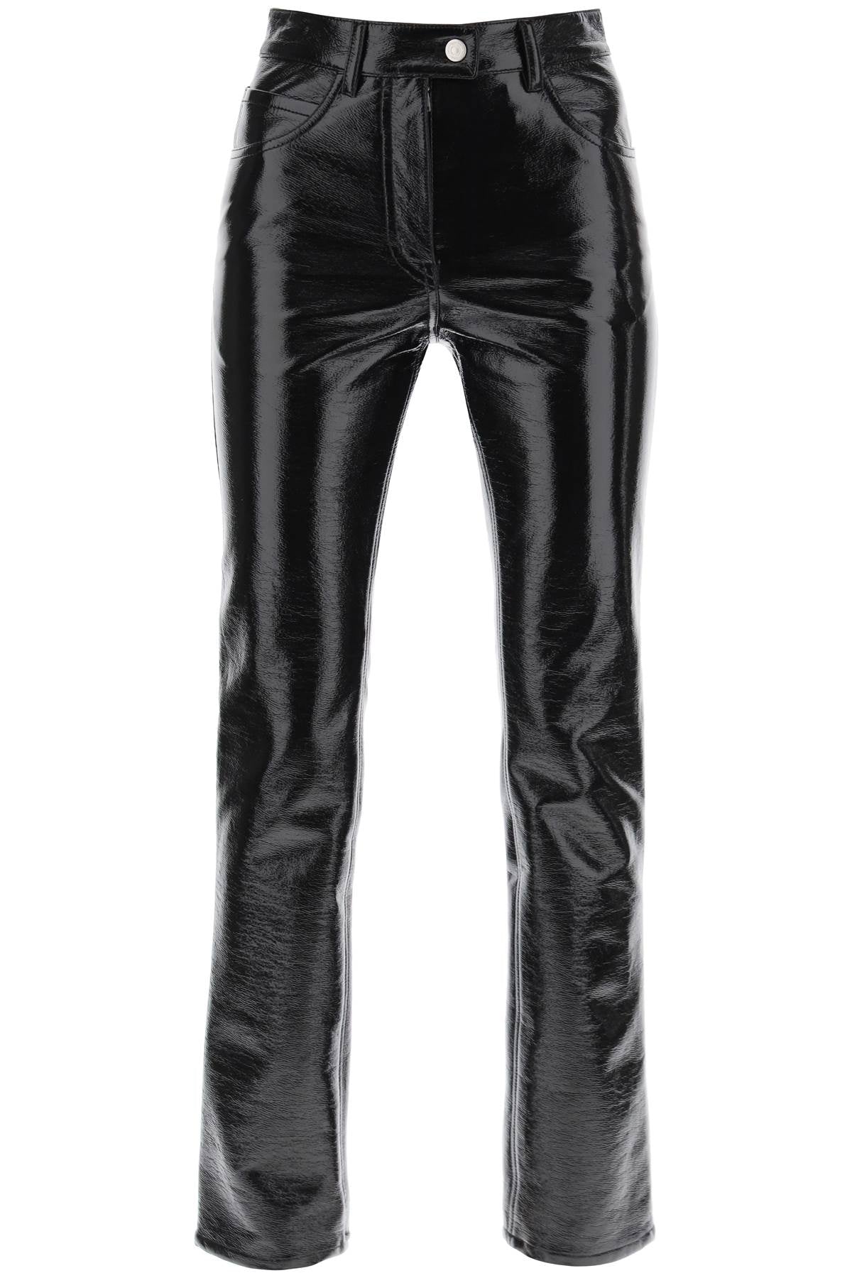 vinyl-effect coated cotton pants