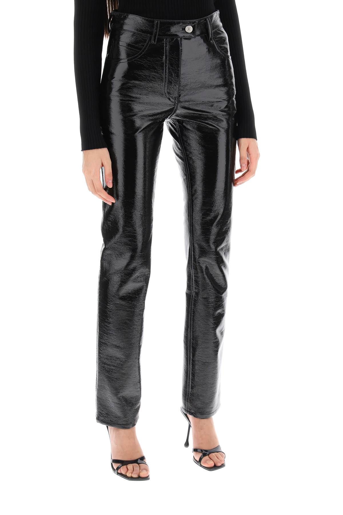 vinyl-effect coated cotton pants