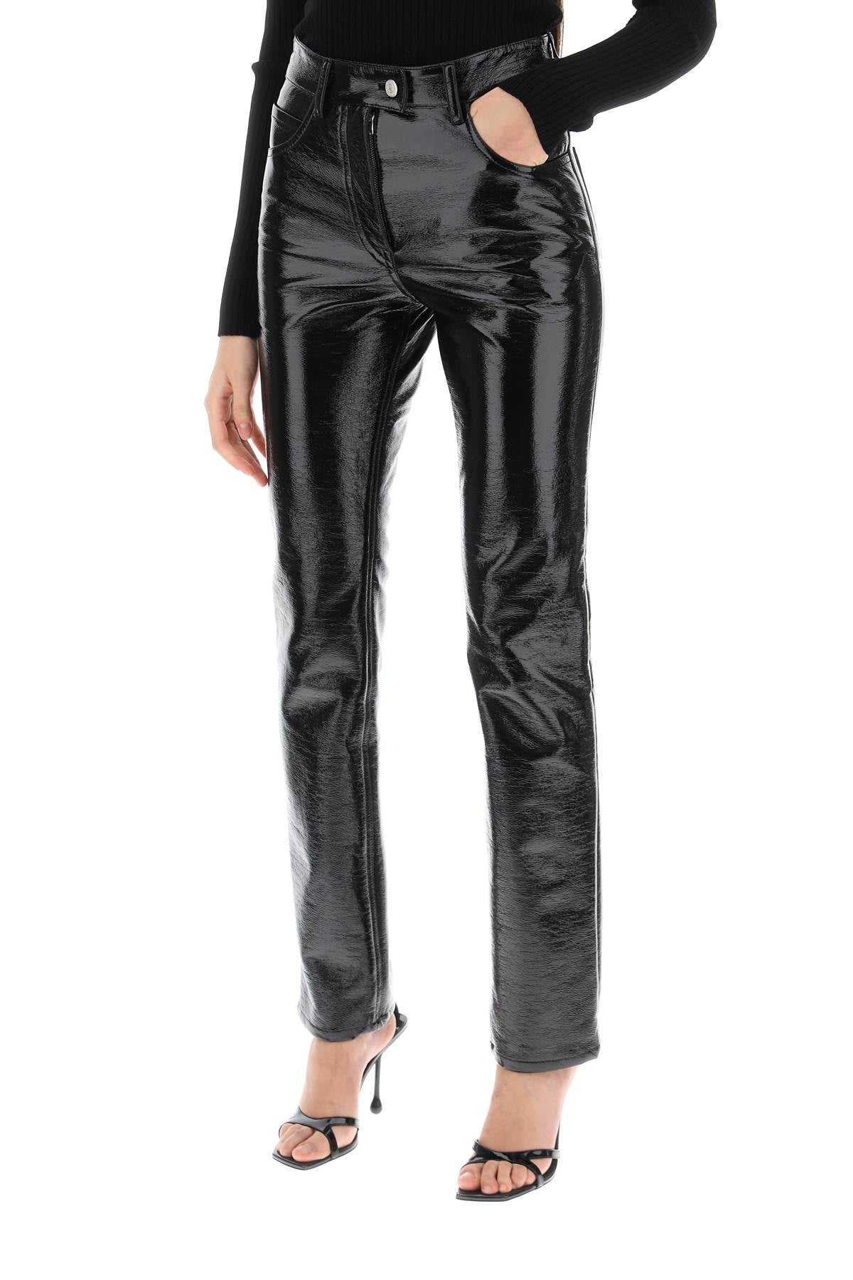 vinyl-effect coated cotton pants