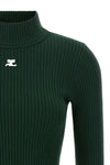 the reedition rib knit courrèges turtleneck sweater defines a tight silhouette