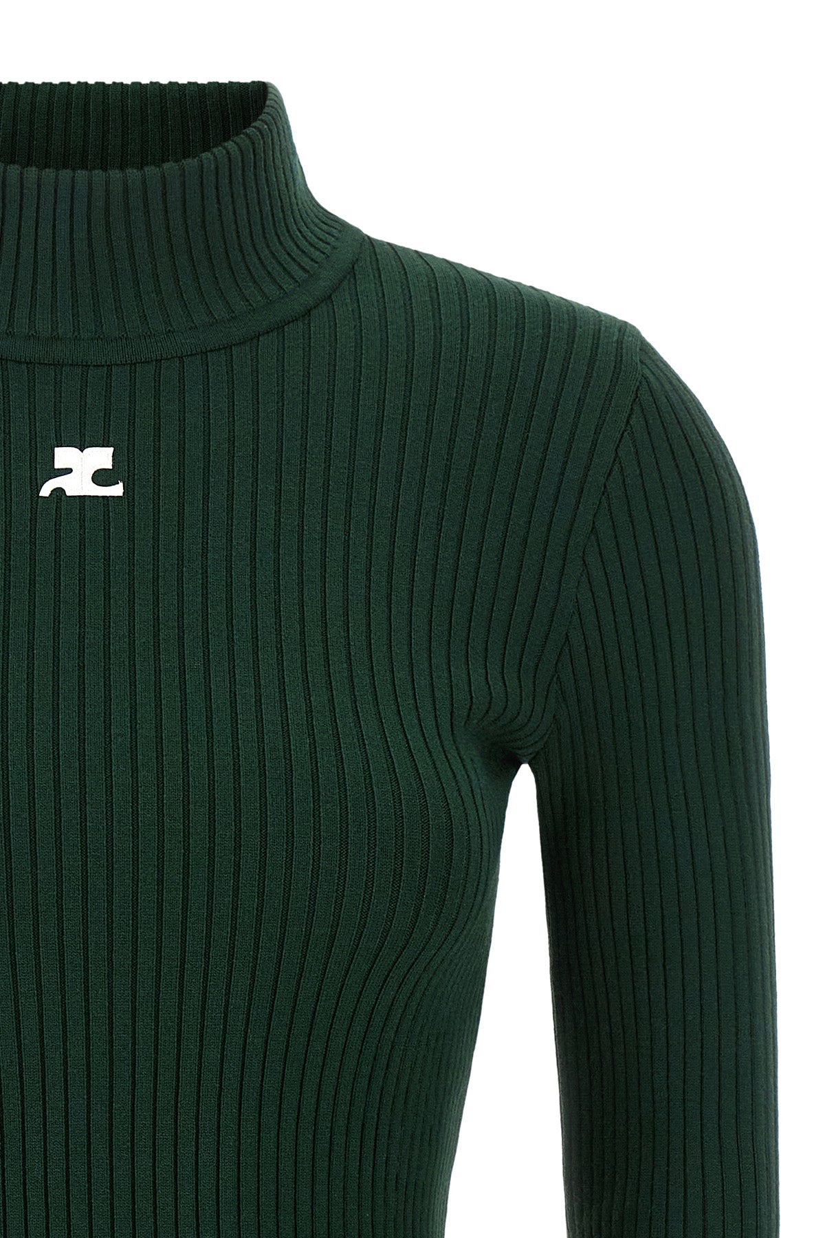 the reedition rib knit courrèges turtleneck sweater defines a tight silhouette