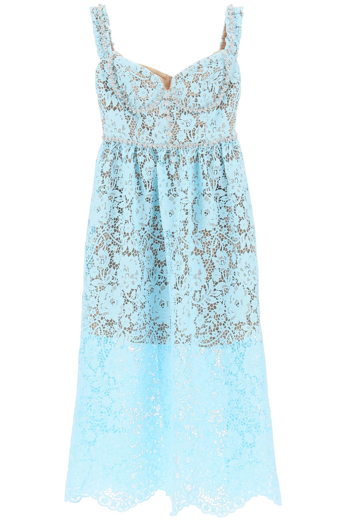 midi dress in floral lace with crystals