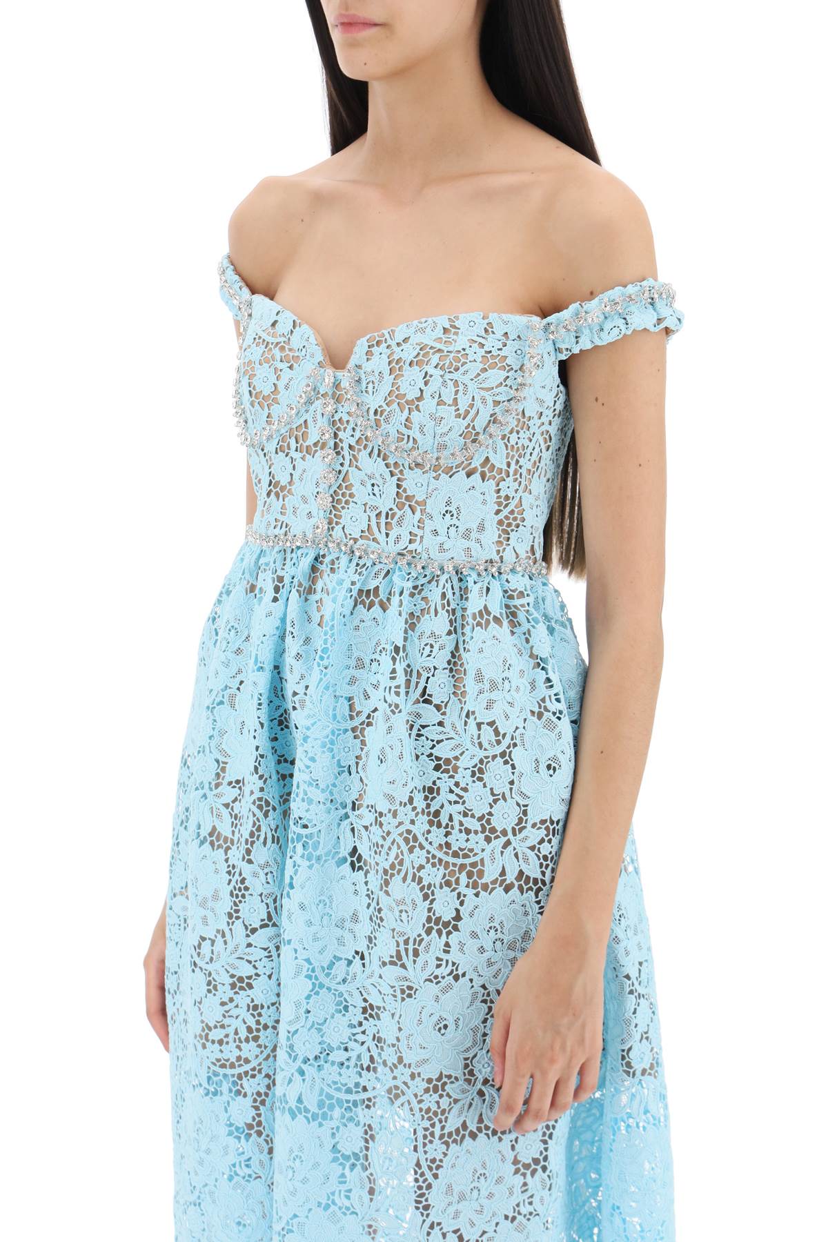 midi dress in floral lace with crystals