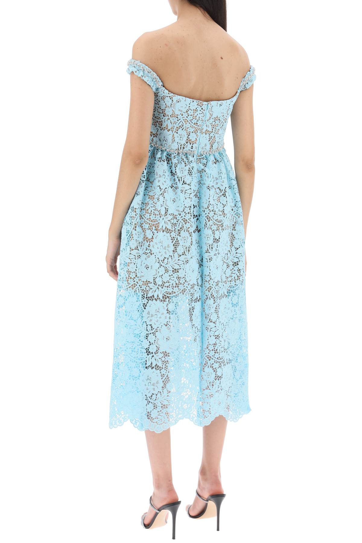 midi dress in floral lace with crystals