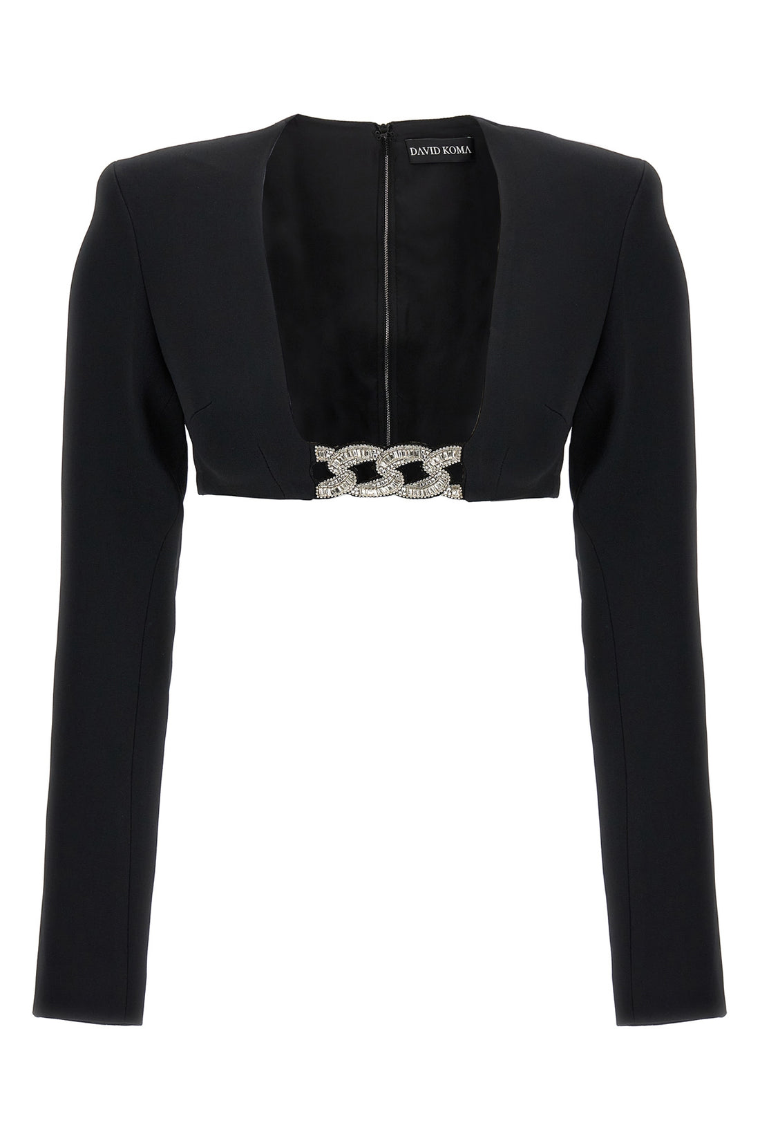 DAVID KOMA 12 3d crystsal chain and square neck top in stretch cady
