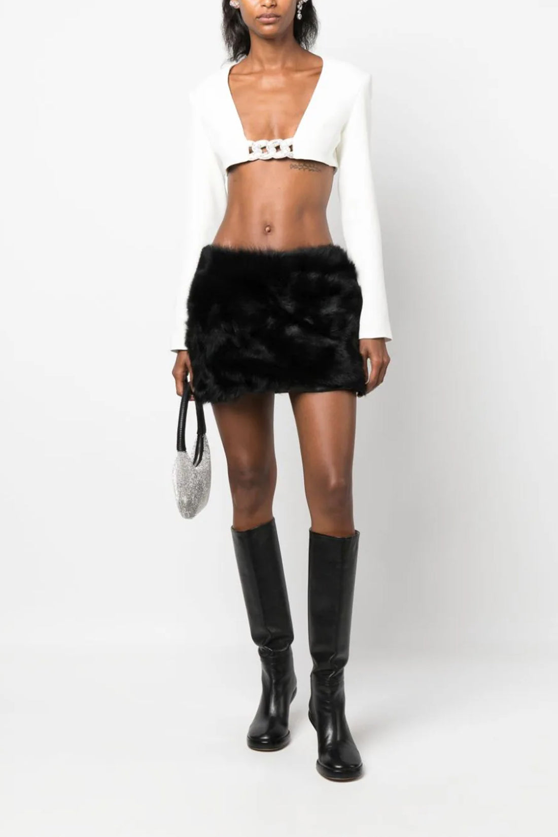 DAVID KOMA 12 3d crystsal chain and square neck top in stretch cady