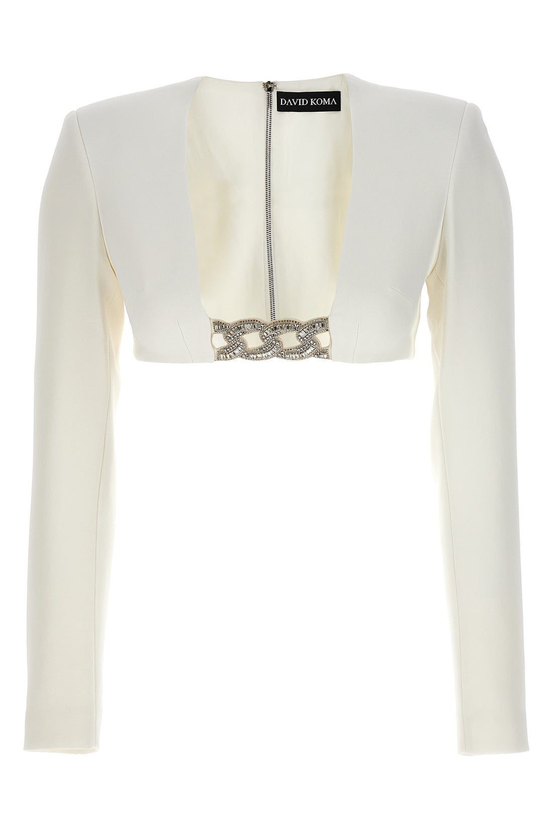 DAVID KOMA 12 3d crystsal chain and square neck top in stretch cady