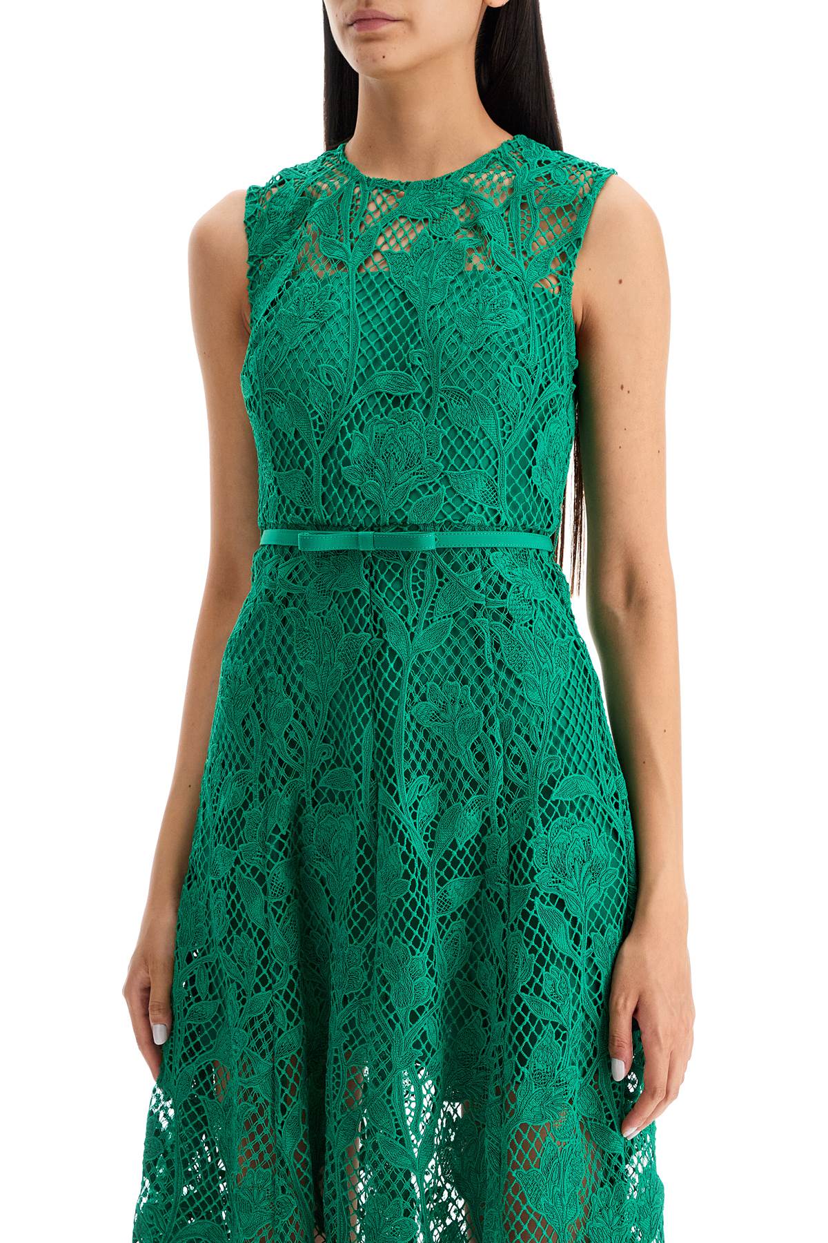 sleeveless midi lace dress