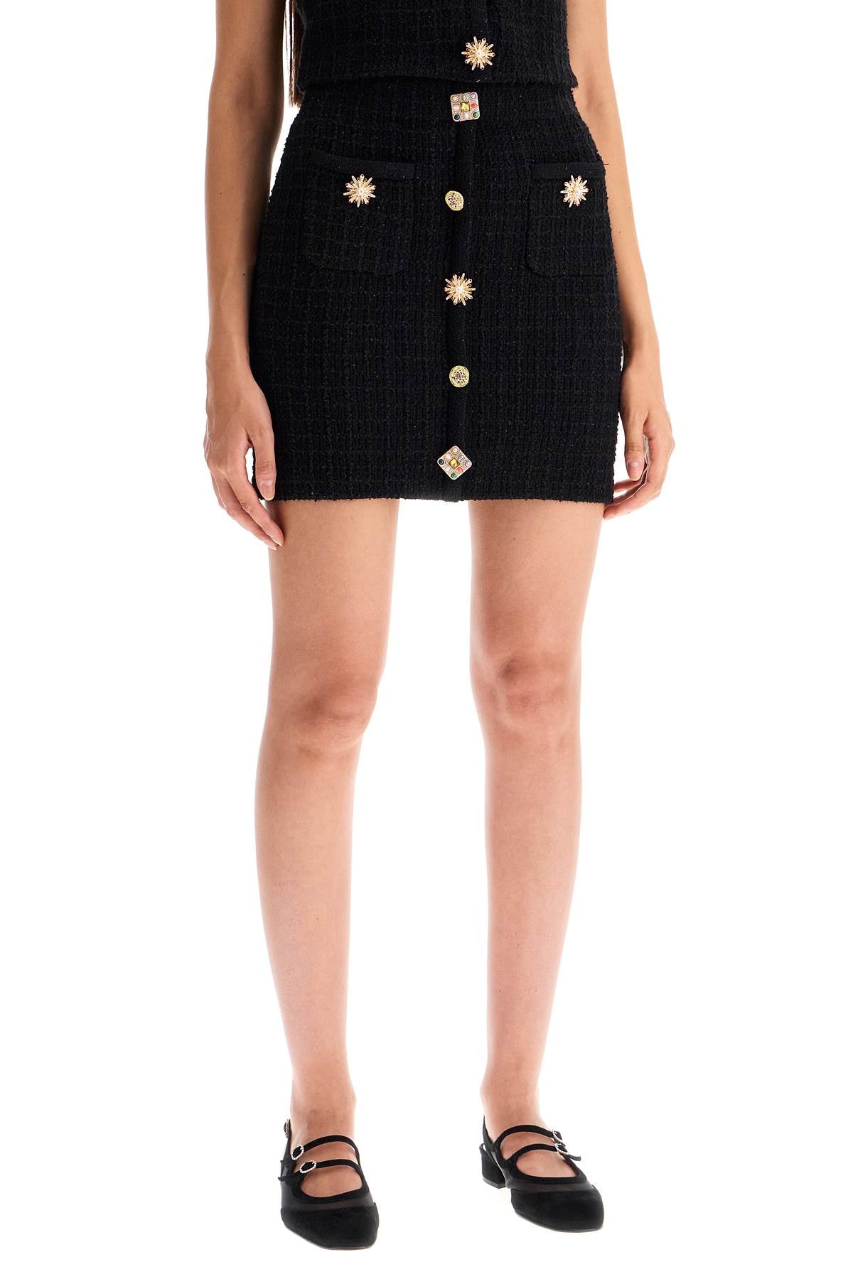 &quot;knitted mini skirt with jewel buttons