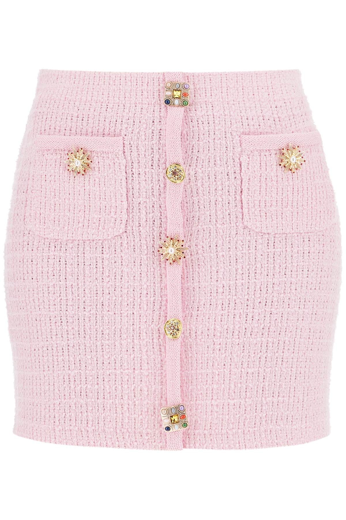 'knitted mini skirt with jewel buttons