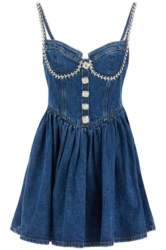 'mini denim dress with crystal trimmings'