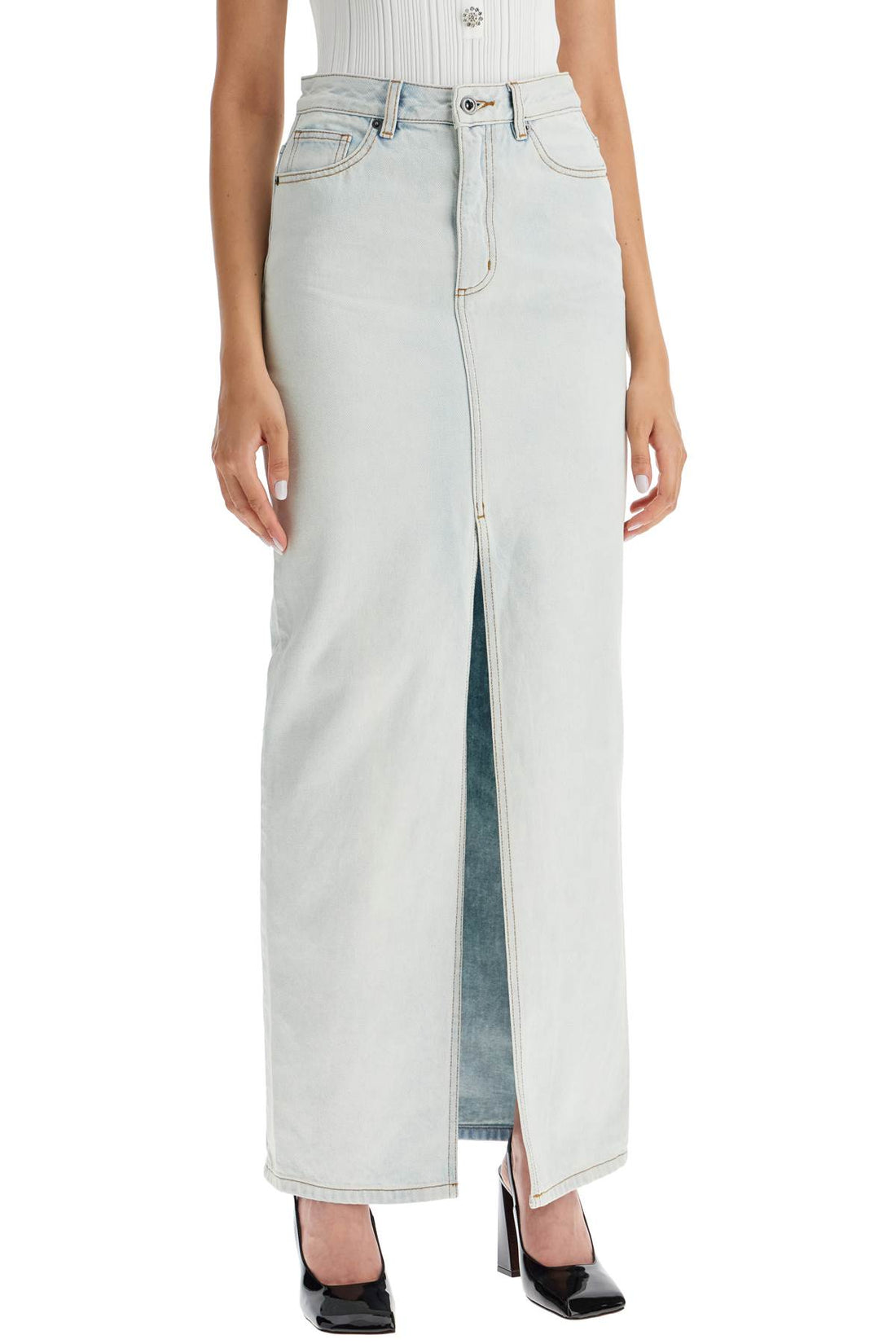 maxi denim skirt in seven