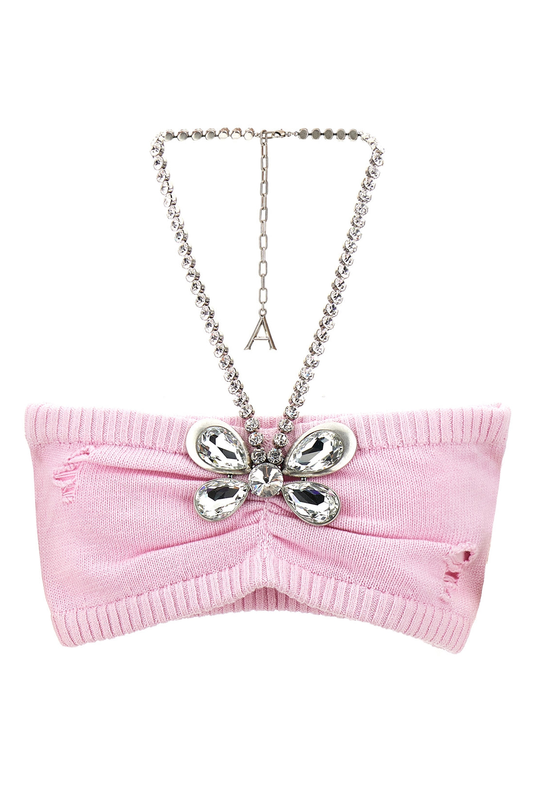 AREA XS crystal butterfly knit bandeau bandeau top in cotton and cashmere blend knit
