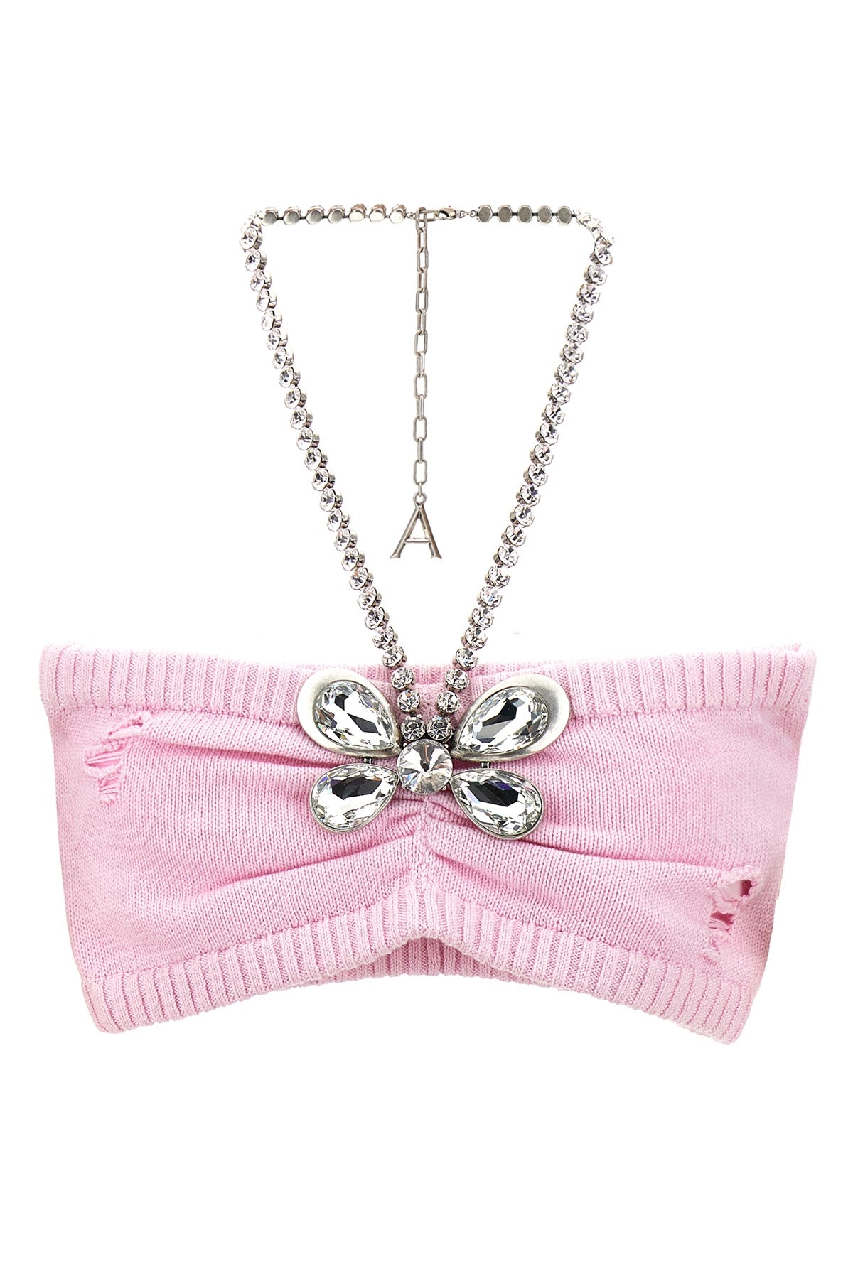 crystal butterfly knit bandeau bandeau top in cotton and cashmere blend knit