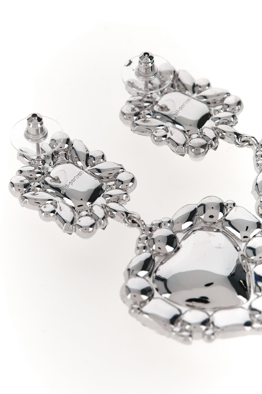 SELF PORTRAIT OS crystal pearl tiered heart earrings in silver-plated brass