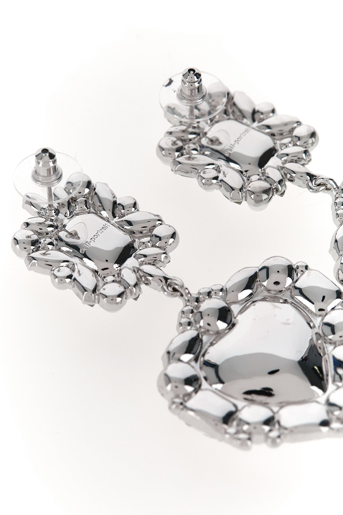 crystal pearl tiered heart earrings in silver-plated brass