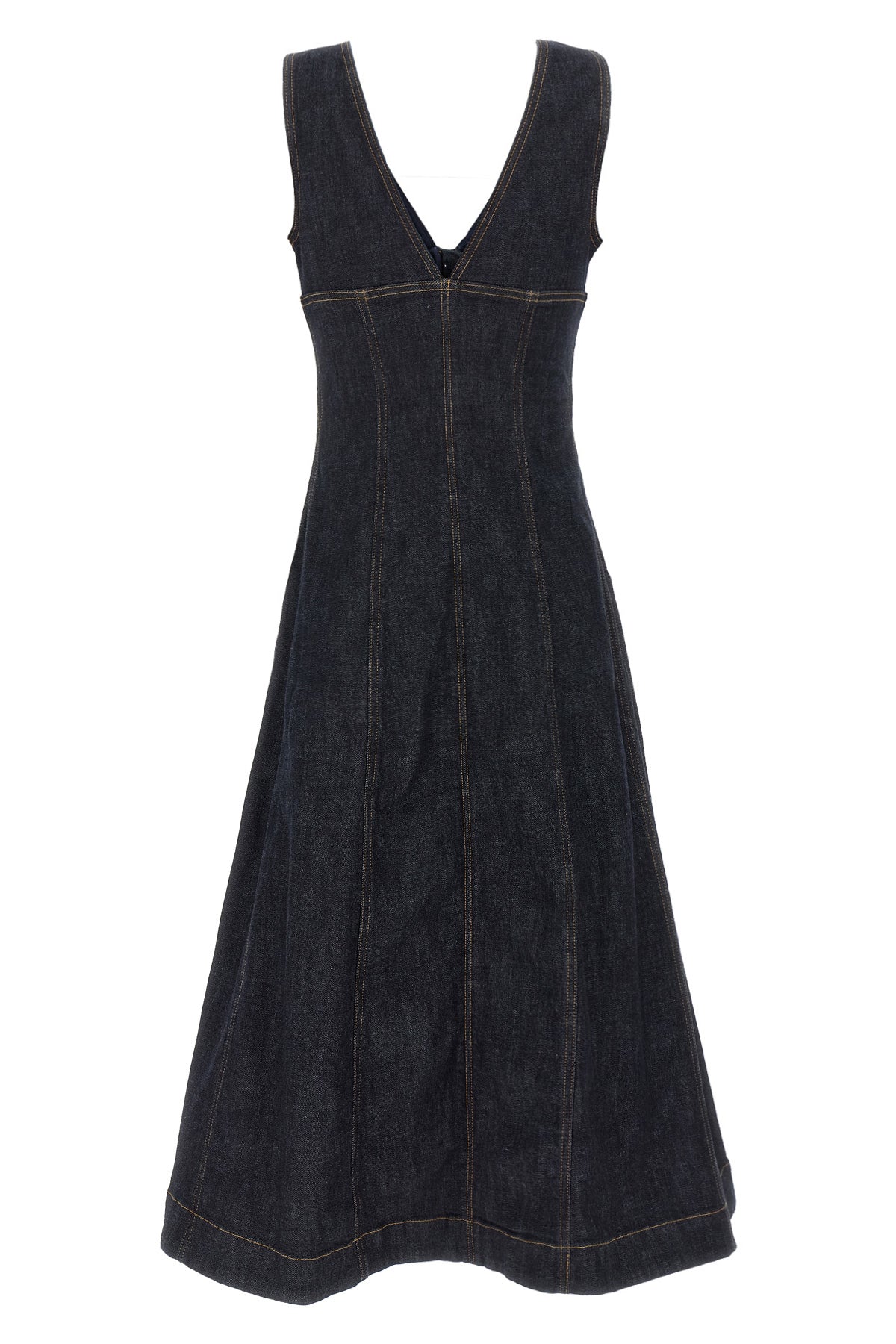 sleeveless cotton denim indigo denim midi dress