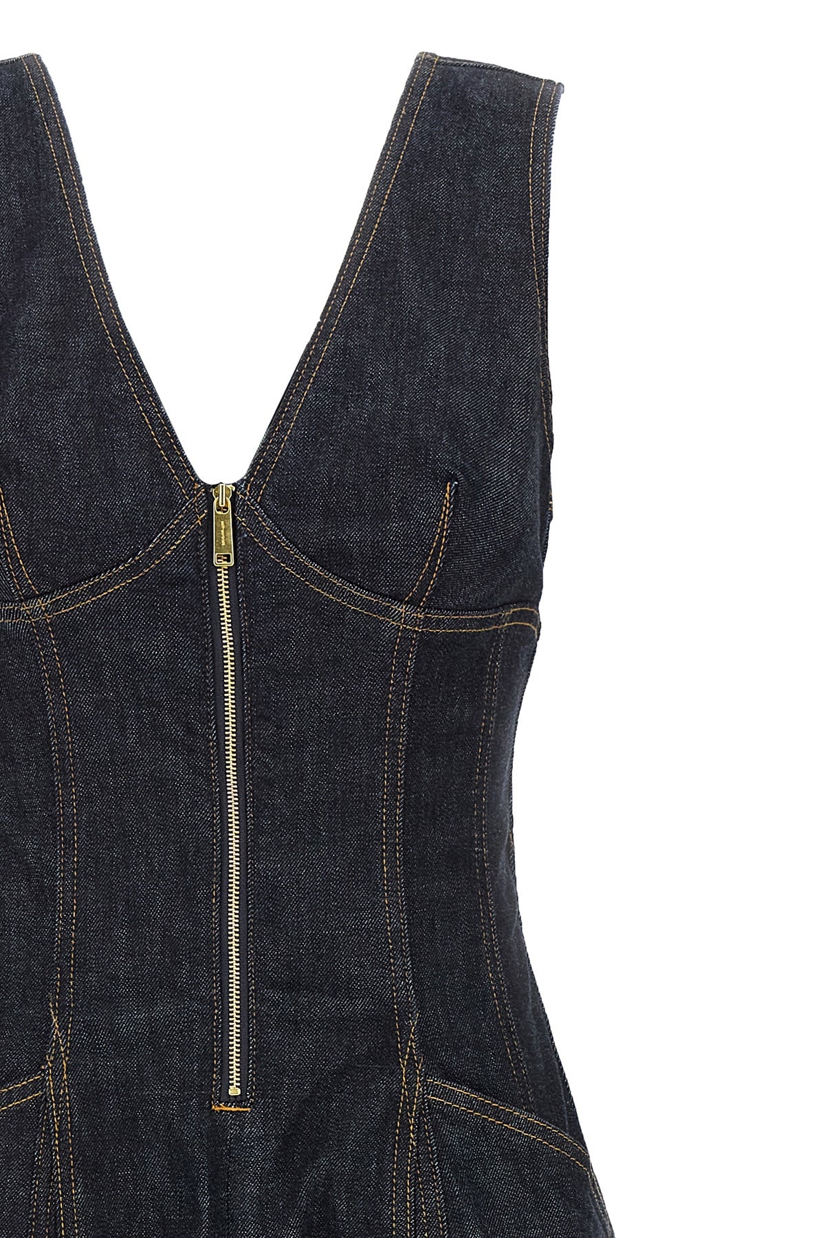 sleeveless cotton denim indigo denim midi dress