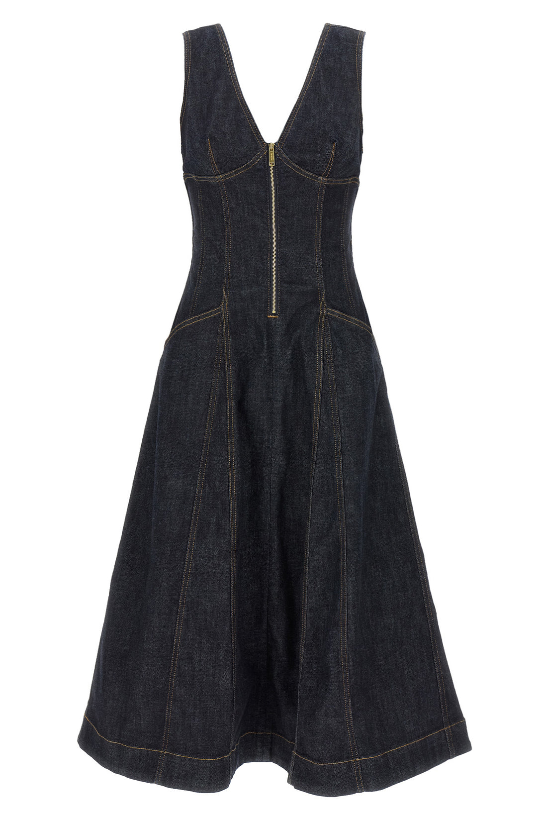 SELF PORTRAIT 6 sleeveless cotton denim indigo denim midi dress