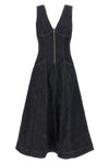 sleeveless cotton denim indigo denim midi dress