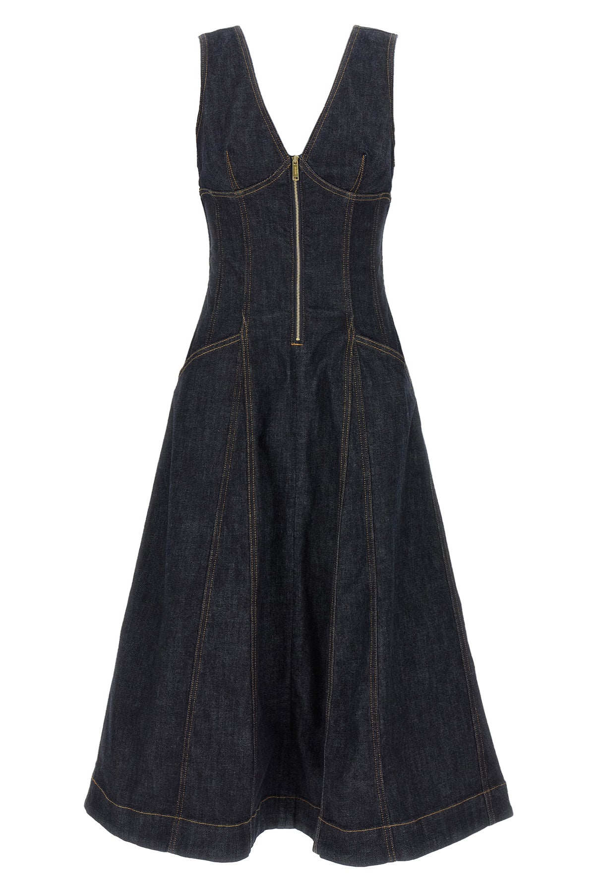 sleeveless cotton denim indigo denim midi dress
