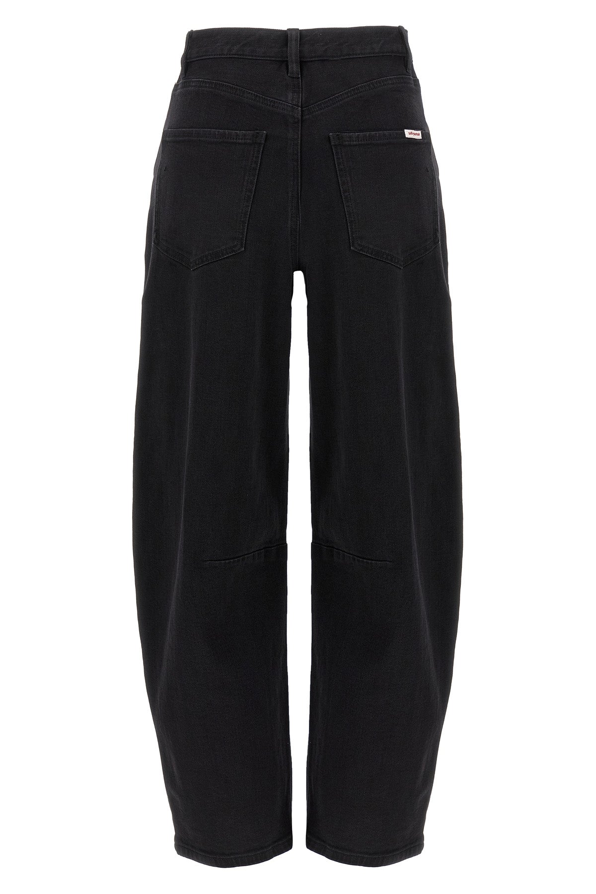 black barrel leg high-waisted cotton denim jeans